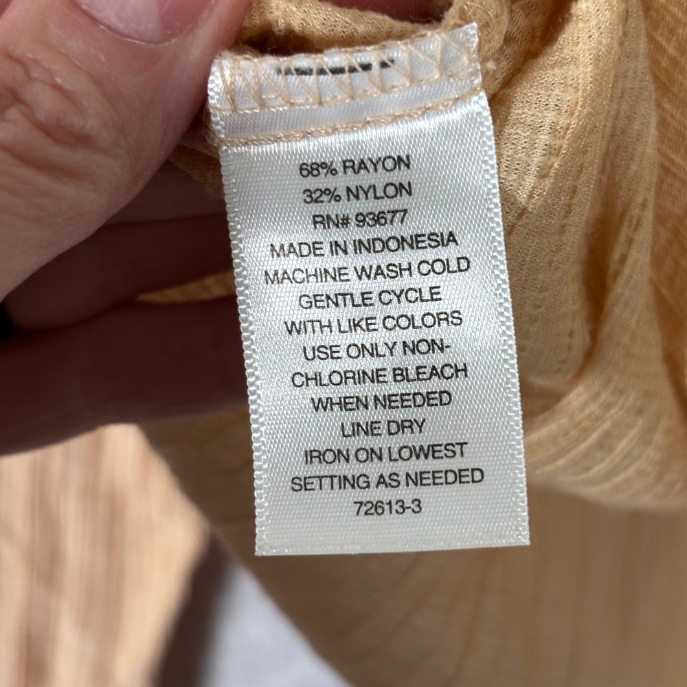Worthington‎ Lace Up Blouse Large Tan Textured Balloon Sleeve Semi Sheer Neutral - Picture 10 of 11
